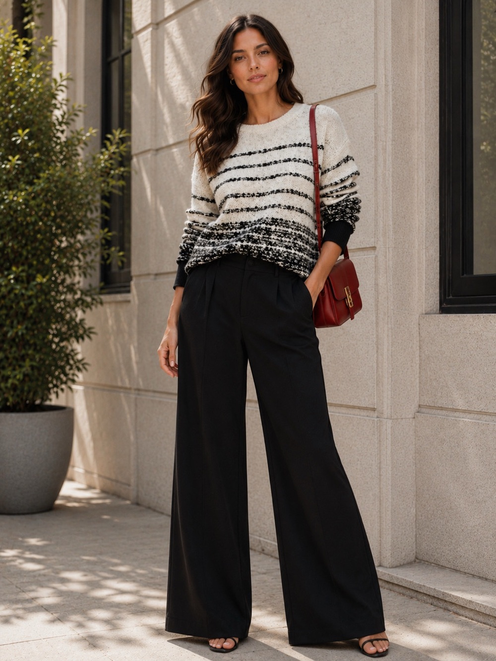 Vince Wool Nylon Black Cream Soft Chunky Striped Sweater Women’s L
